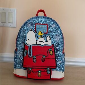 Loungefly Snoopy Sequin Backpack - Blue and Red